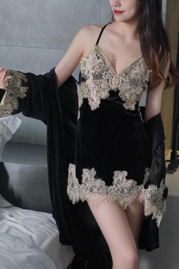 sexy slight stretch velvet lace belt nightgown sleepwear size run small(only nightgown)