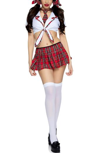 sexy stretch student costumes(with hair accessories& tie& thong& stockings)