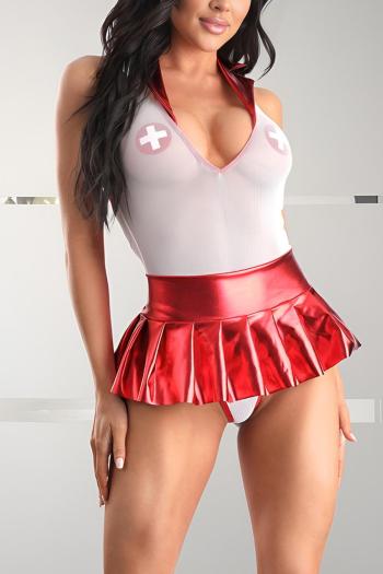 sexy slight stretch contrast color nurse costumes(with hair hoop)