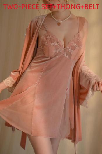 sexy slight stretch velvet dress & robe(with thong & belt, size run small)