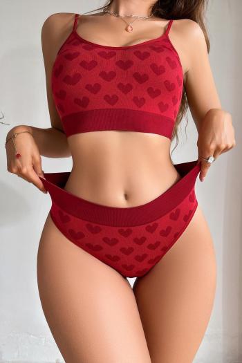 sexy slight stretch sling tight heart print breathable two-piece sets