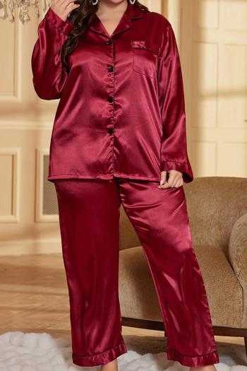 casual plus size non-stretch solid loose imitation silk two-piece sets sleepwear