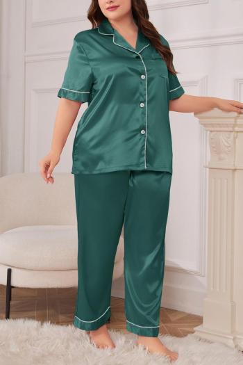 sexy plus size non-stretch solid color short sleeves two piece set sleepwear