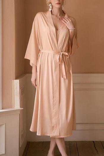 sexy non-stretch solid color belt satin nightgown sleepwear size run small
