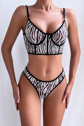 sexy slight stretch zebra pattern mesh two-piece set(with boned& underwire)
