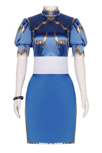 non-stretch plus size satin chunli costumes(with belt&hand ring&hair accessorie)
