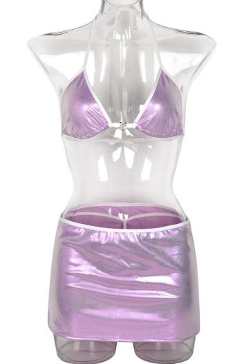 Sexy slight stretch holographic halter-neck 3 piece sets & one pair of sleeves