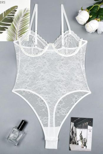 Sexy slight stretch lace 3 colors pearl decor underwire teddy collection