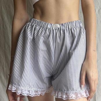 casual non-stretch lace patchwork striped printed shorts loungewear