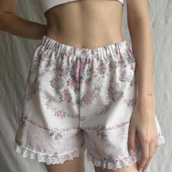 casual non-stretch lace patchwork flower print shorts loungewear