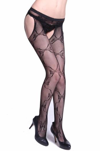 sexy high stretch bow embroidery crotchless fishnet tights