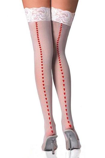 sexy high stretch heart embroidery lace trim stockings