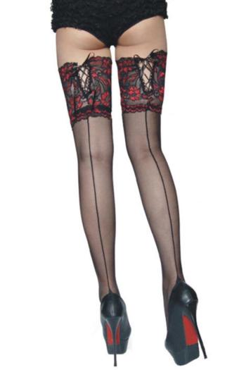 sexy high stretch lace trim jacquard decor stockings