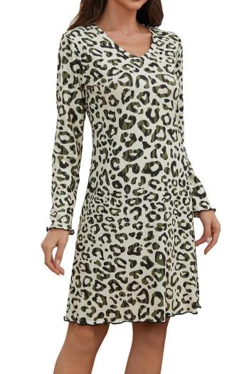 casual slight stretch leopard print long sleeves mini dress loungewear