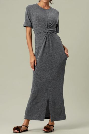 casual slight stretch solid color pocket slit maxi dress loungewear