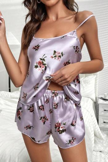 sexy non-stretch imitation silk floral print sling shorts set sleepwear#1
