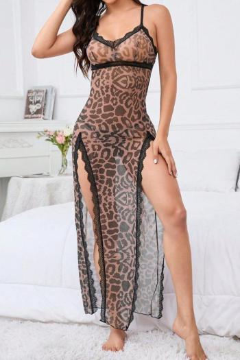 sexy slight stretch leopard printing slit sling dress babydoll