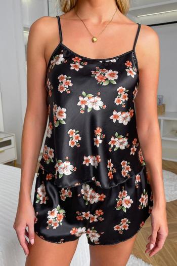 sexy non-stretch sling imitation silk floral print shorts set sleepwear#1