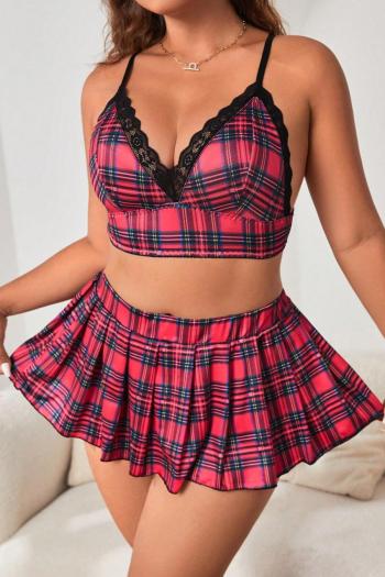 sexy plus size slight stretch lattice student costumes(with thong)