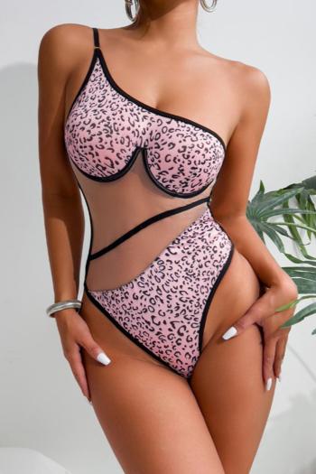 sexy slight stretch leopard see through mesh spliced underwire teddy collection