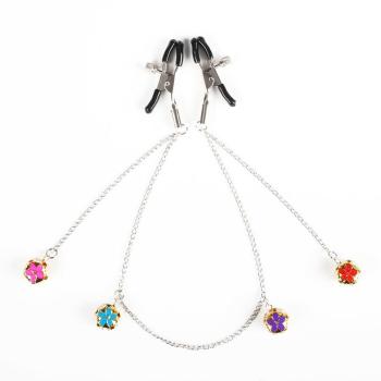 one pc sm new colorful bells metal chain nipple clamps