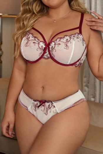sexy plus size slight stretch embroidery with underwire bra & panty set