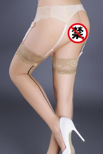 sexy high stretch lace trim solid color stockings