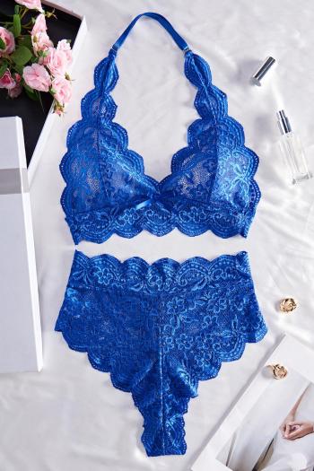 sexy plus size slight stretch see through lace halter-neck bra & panty set