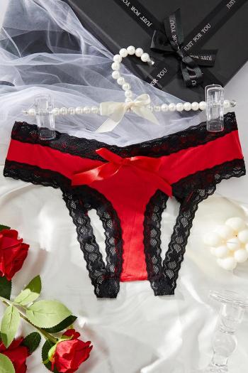 sexy plus size lace stitching bow crotchless panties