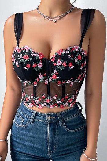 sexy slight stretch flower embroidery mesh padded with underwire bralettes