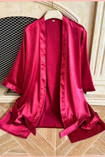 sexy non-stretch solid imitation silk with belt robe sleepwear