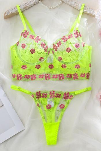 sexy slight stretch floral embroidery mesh underwire adjustable straps bra & panty set