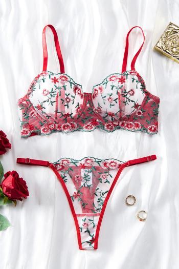 sexy lingerie slight stretch flower embroidery mesh underwire bra & panty set