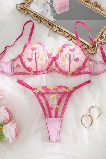 sexy slight stretch heart embroidery underwire gathered bra & panty set