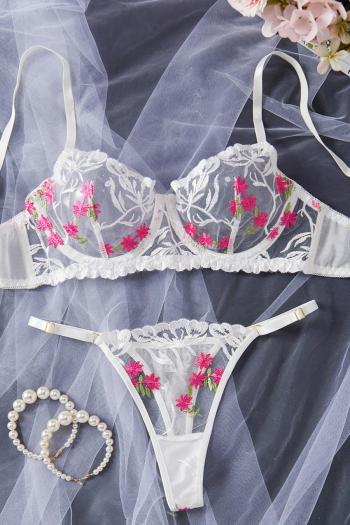 sexy mesh slight stretch floral embroidery underwire gathered bra & panty set