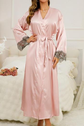 stylish non-stretch v-neck dress casual imitation silk belt robe sleepwear set