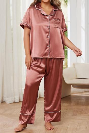 casual plus size solid imitation silk fabric short sleeve pants set sleepwear