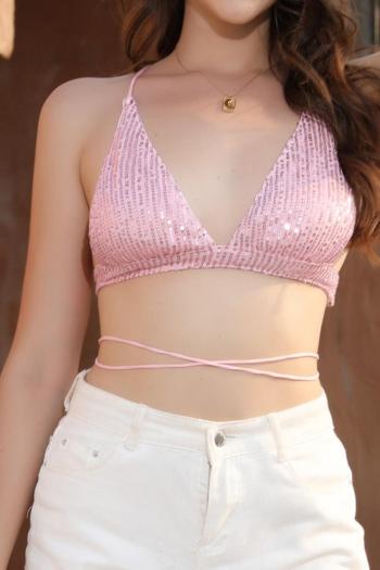 sexy non-stretch solid color sequins backless backless bralette