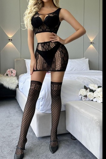 sexy high stretch 7 colors solid color hollow fishnet skirt sets(with stockings)