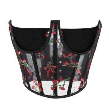 sexy plus size non-stretch flower embroidery corset(with boned& underwire)