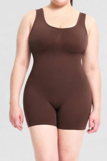 high stretch solid color square neck sleeveless playsuit shapewear