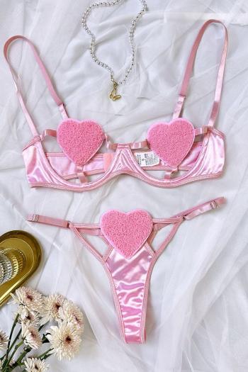 sexy slight stretch hollow out heart design underwire bra & panty set