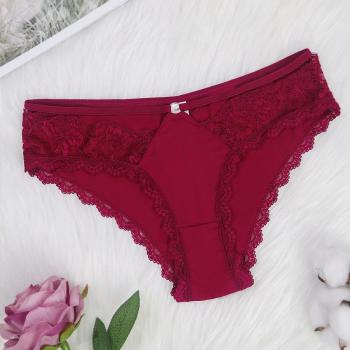 sexy slight stretch mid waist lace patchwork comfort breathable briefs