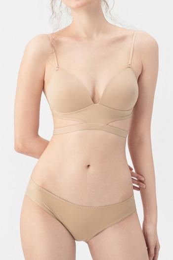 stretch solid color glossy backless adjustable straps padded bras sets