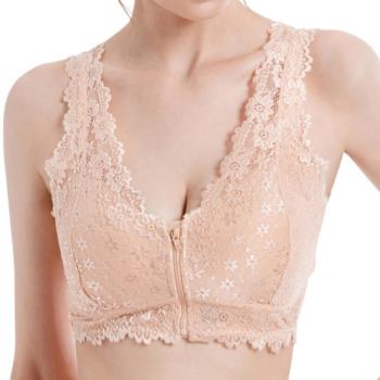 plus size stretch lace zip-up gather padded bras