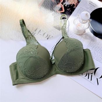 sexy plus size slight stretch solid color thin large breast push up lift bra