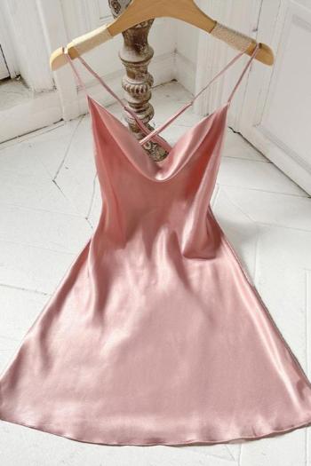 sexy non stretch imitation silk backless mini dress sleepwear