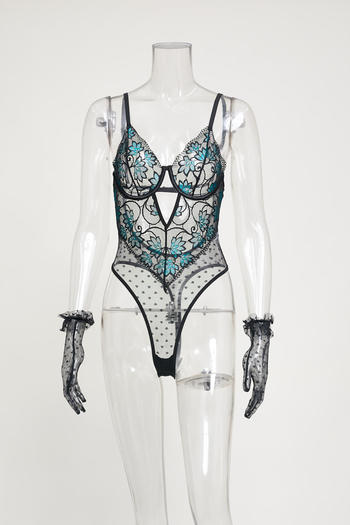sexy stretch mesh flower embroidery teddy collections(with underwire& gloves)