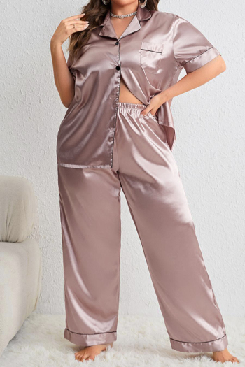 new plus size non stretch simple imitation silk two piece sets sleepwear
