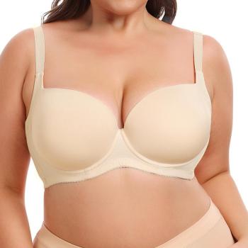 sexy plus size stretch pure color non-removable padding underwire gathered bra